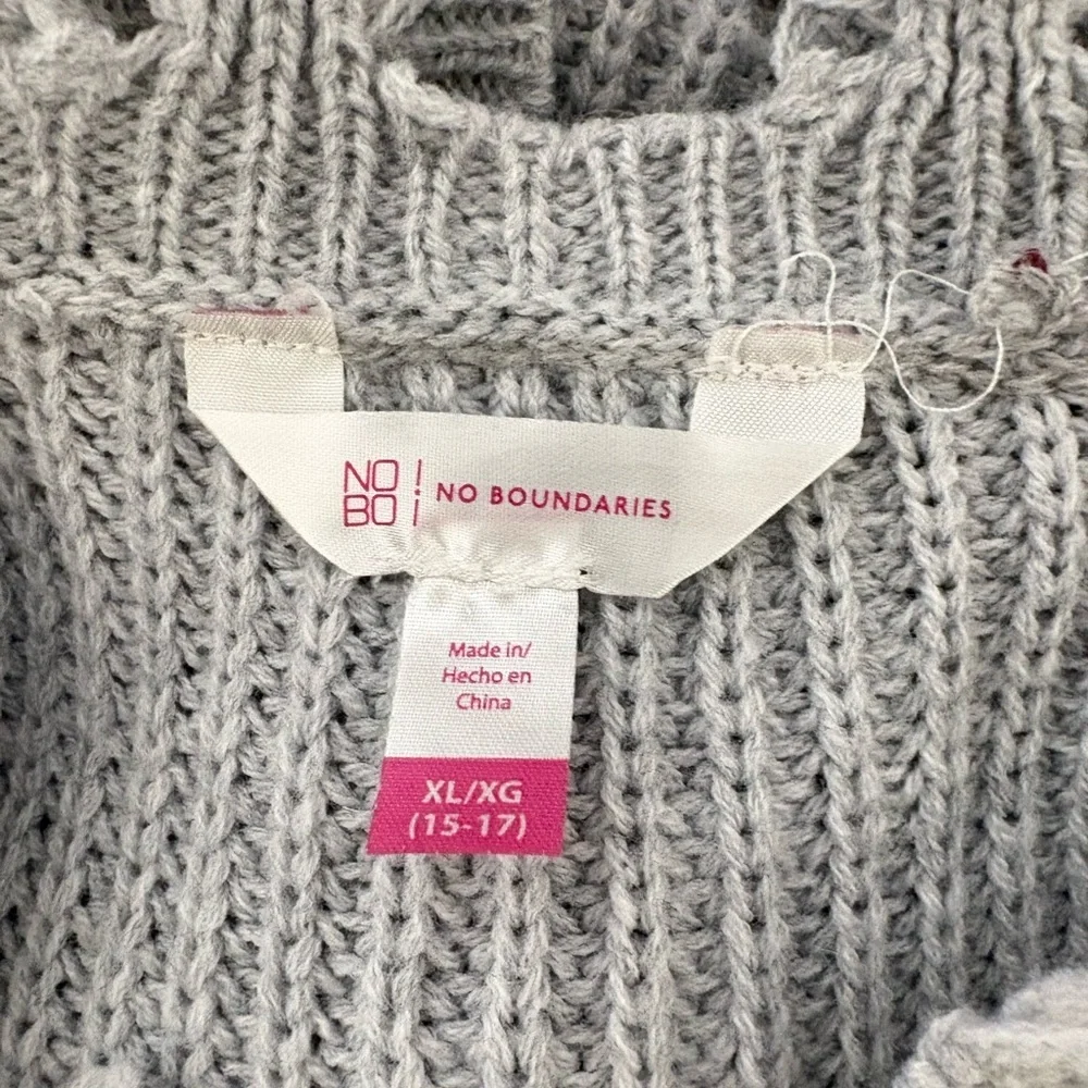 No Boundaries Juniors' Chewed Conversational Sweater